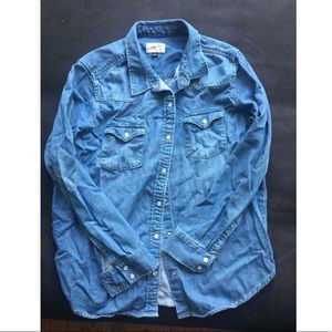 Denim Snap Button Down Long-Sleeved Shirt
